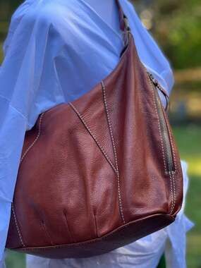 American Leather Co Cognac Pebbled Leather Hobo Shoulder Bag